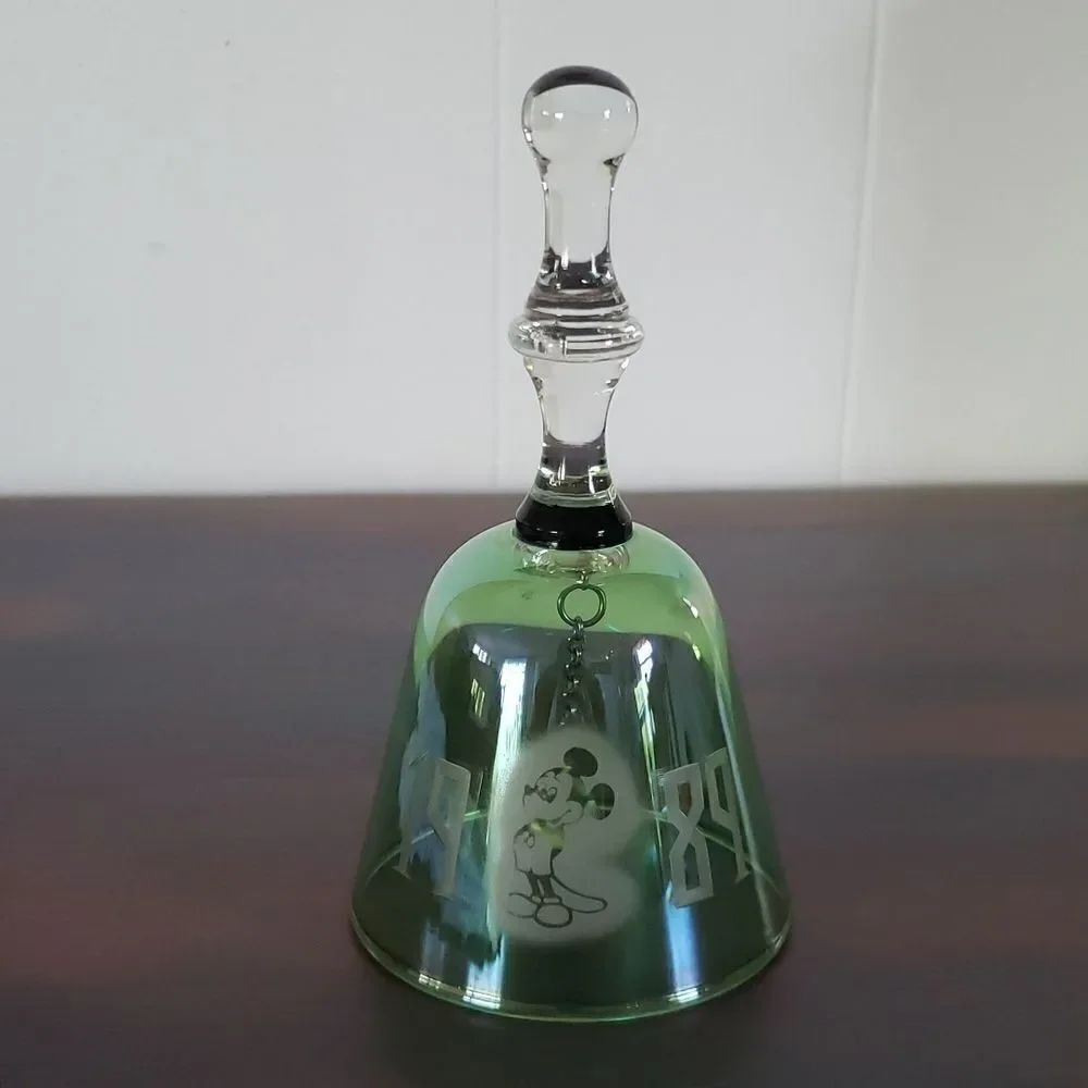 Vintage Disney Mickey Mouse Blue Green Iridescent Crystal Bell 1989